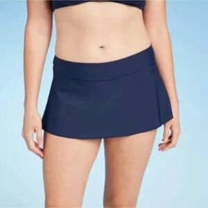 Kona Sol Women's Built-In Undies Low Rise Pull On Swim Skirtini Navy XL NWT